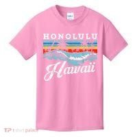 Waves Beach Honolulu Hawaiian Summer Surfing Retro Hawaii Kids T-Shirt thumb 0