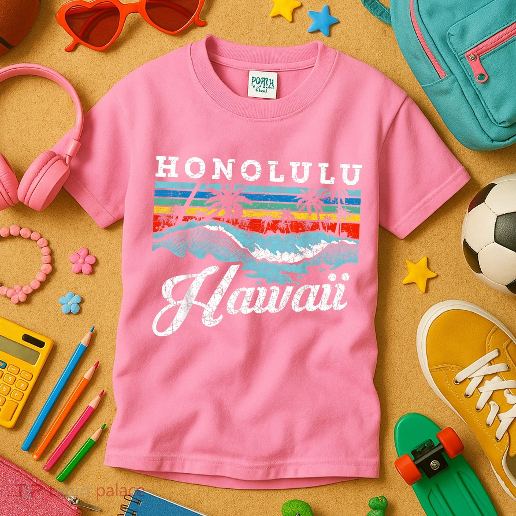 Waves Beach Honolulu Hawaiian Summer Surfing Retro Hawaii Kids T-Shirt