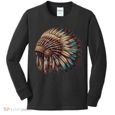 War Bonnet Indian Native American Chief Kids Long Sleeve Shirt