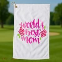 Worlds Best Mom Flower Golf Towel thumb 1