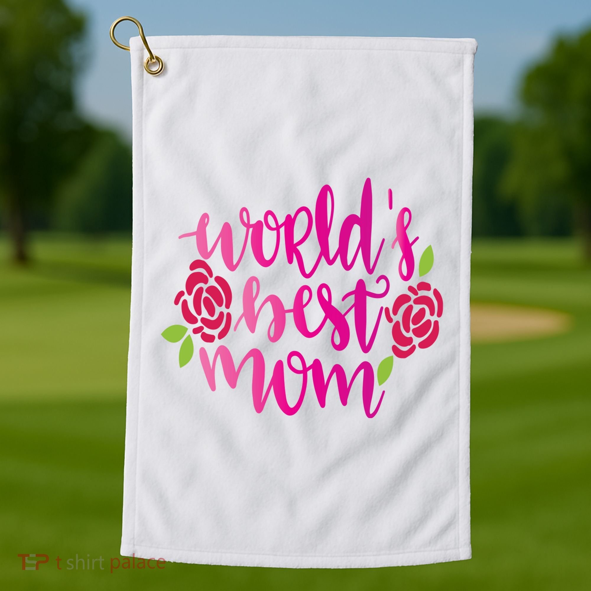 Worlds Best Mom Flower Golf Towel