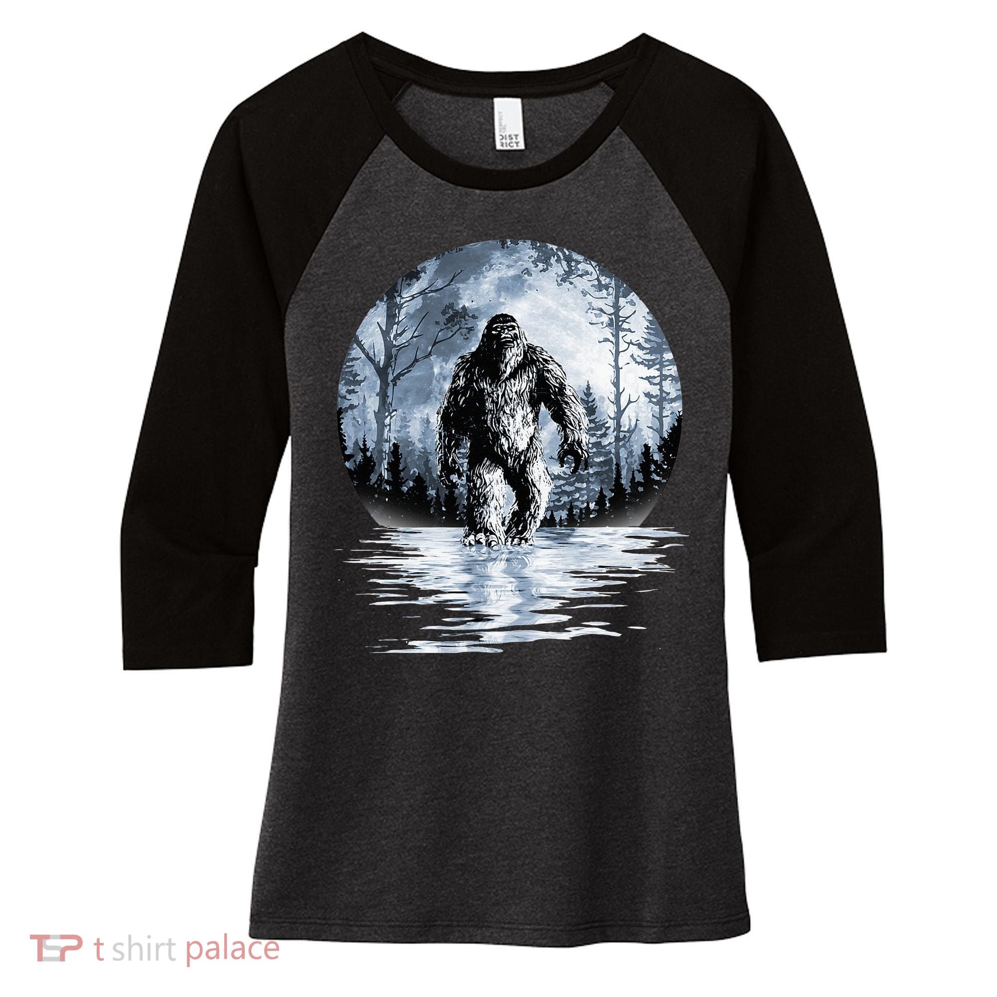 Women Bigfoot Moon Lunar Sasquatch Women's Tri-Blend 3/4-Sleeve Raglan Shirt