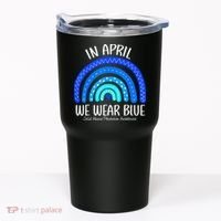 Wear Blue Messy Bun Child Abuse Prevention Awareness Tumbler thumb 0