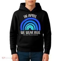 Wear Blue Messy Bun Child Abuse Prevention Awareness Kids Hoodie thumb 4
