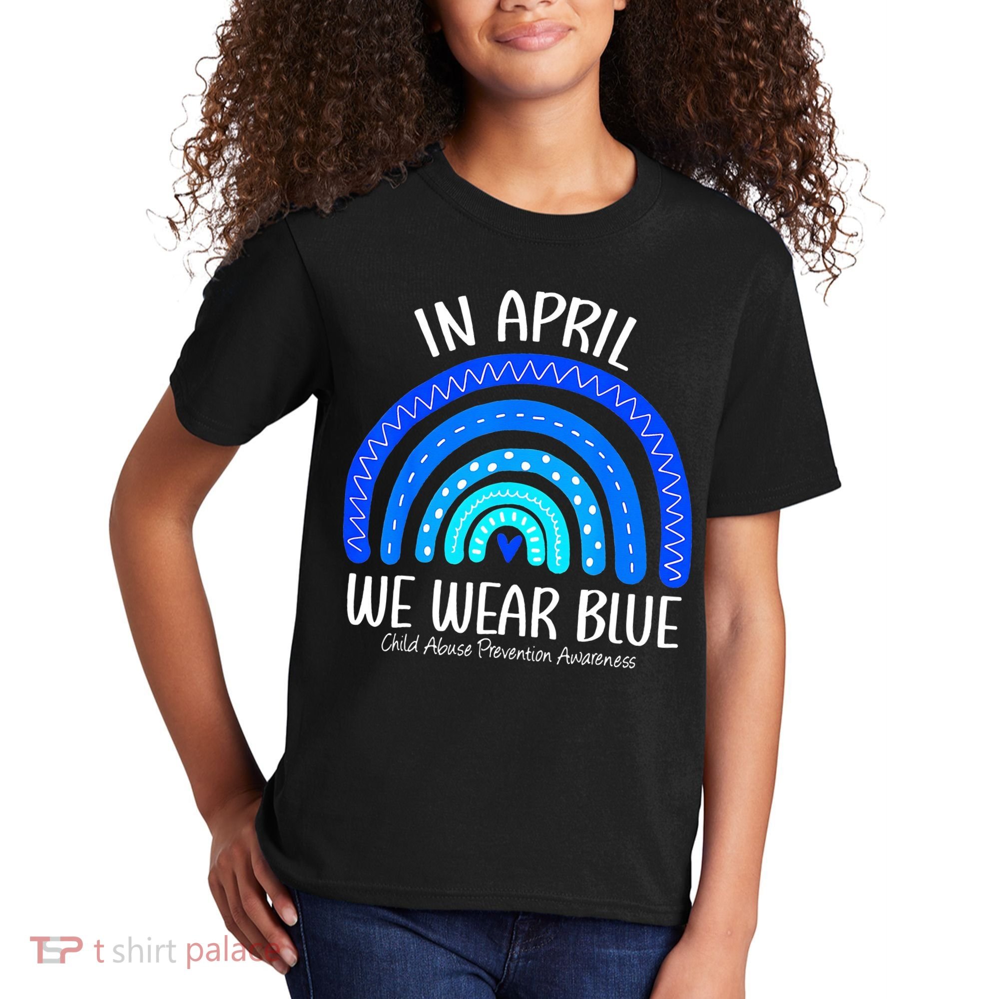 Wear Blue Messy Bun Child Abuse Prevention Awareness Kids T-Shirt