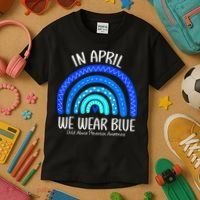 Wear Blue Messy Bun Child Abuse Prevention Awareness Kids T-Shirt thumb 3