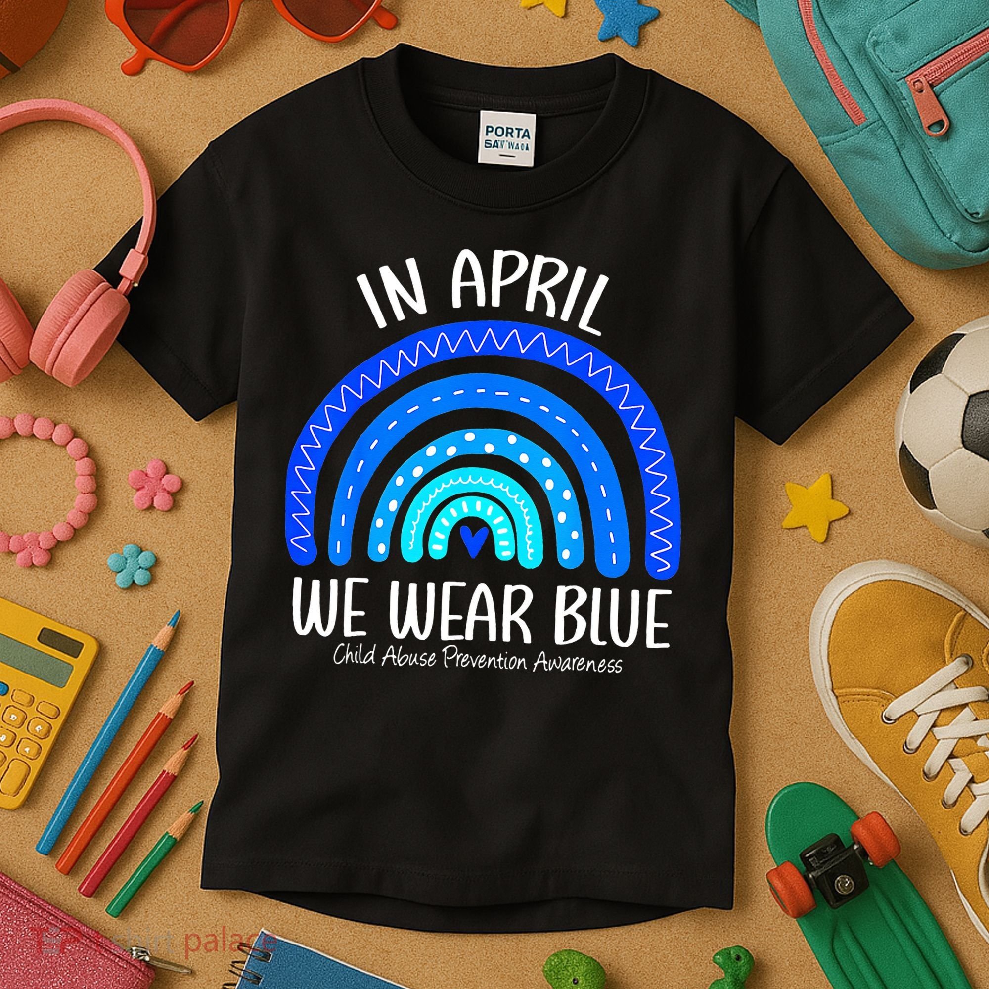 Wear Blue Messy Bun Child Abuse Prevention Awareness Kids T-Shirt