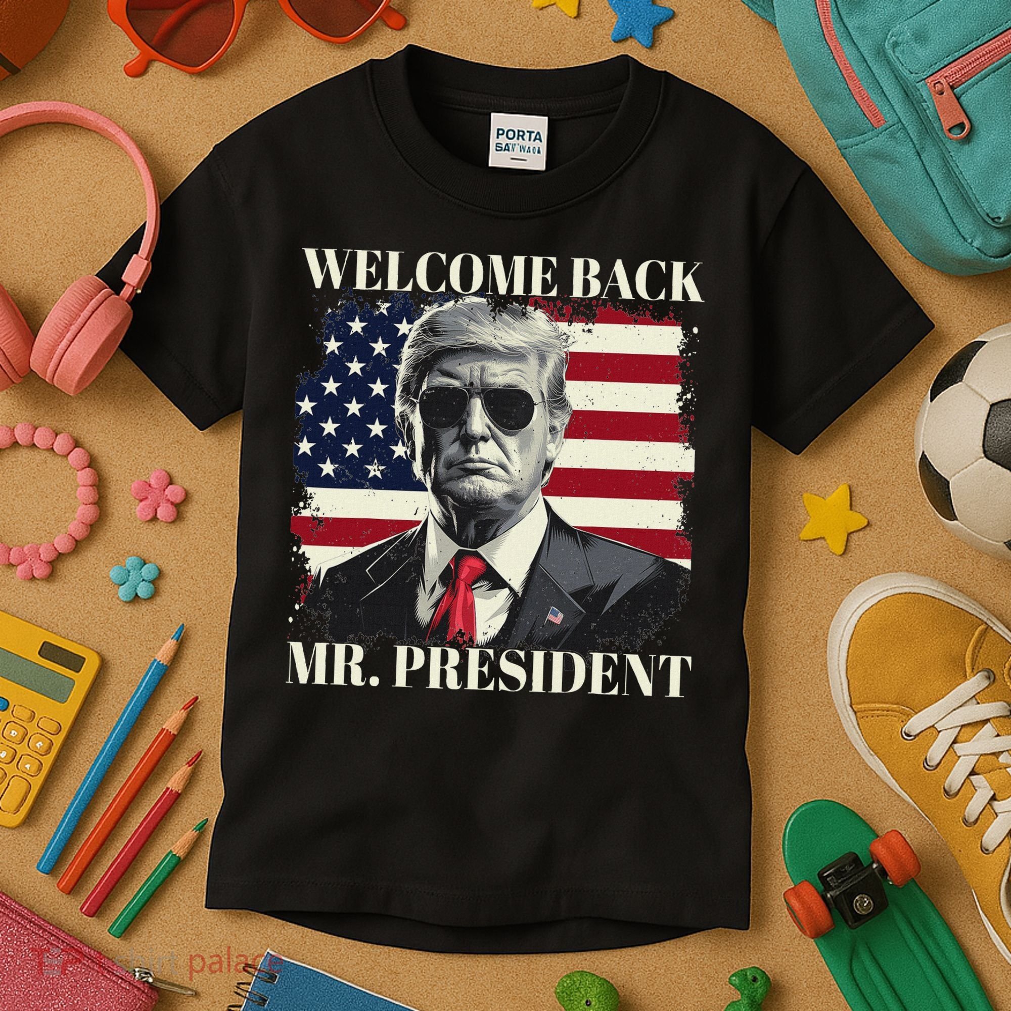 Welcome Back Mr President Trump Power Patriotic Usa Flag Kids T-Shirt