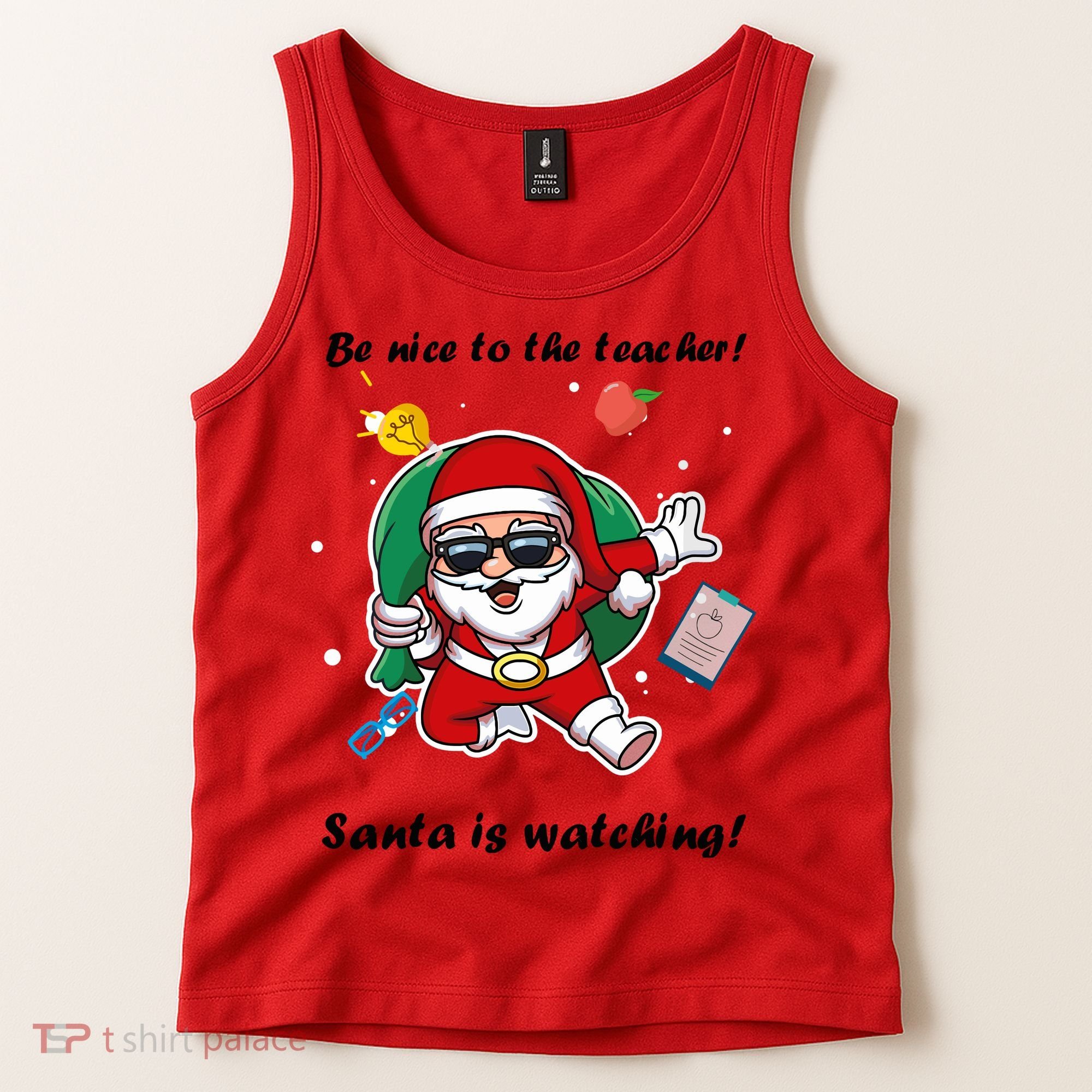 Wo Be Nice To The Teacher. Santa Is Watching! A Fun Christmas Tank Top