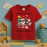 Wo Be Nice To The Teacher. Santa Is Watching! A Fun Christmas Toddler T-Shirt thumb 3