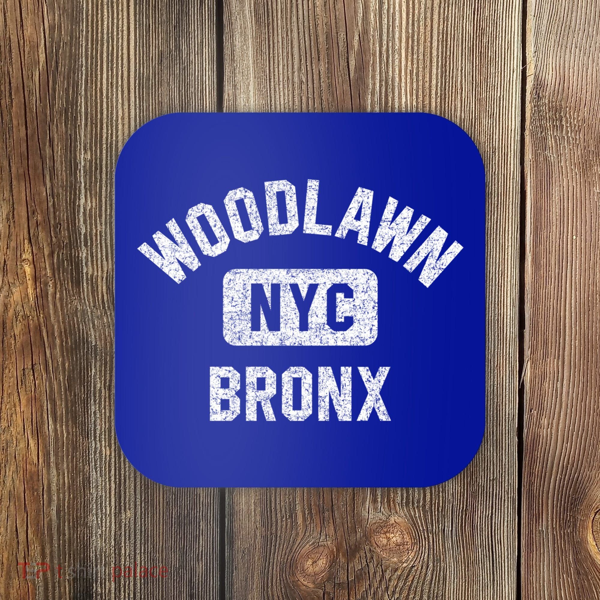 Woodlawn Bronx Nyc Gym Style Distressed White Print Gift Coaster