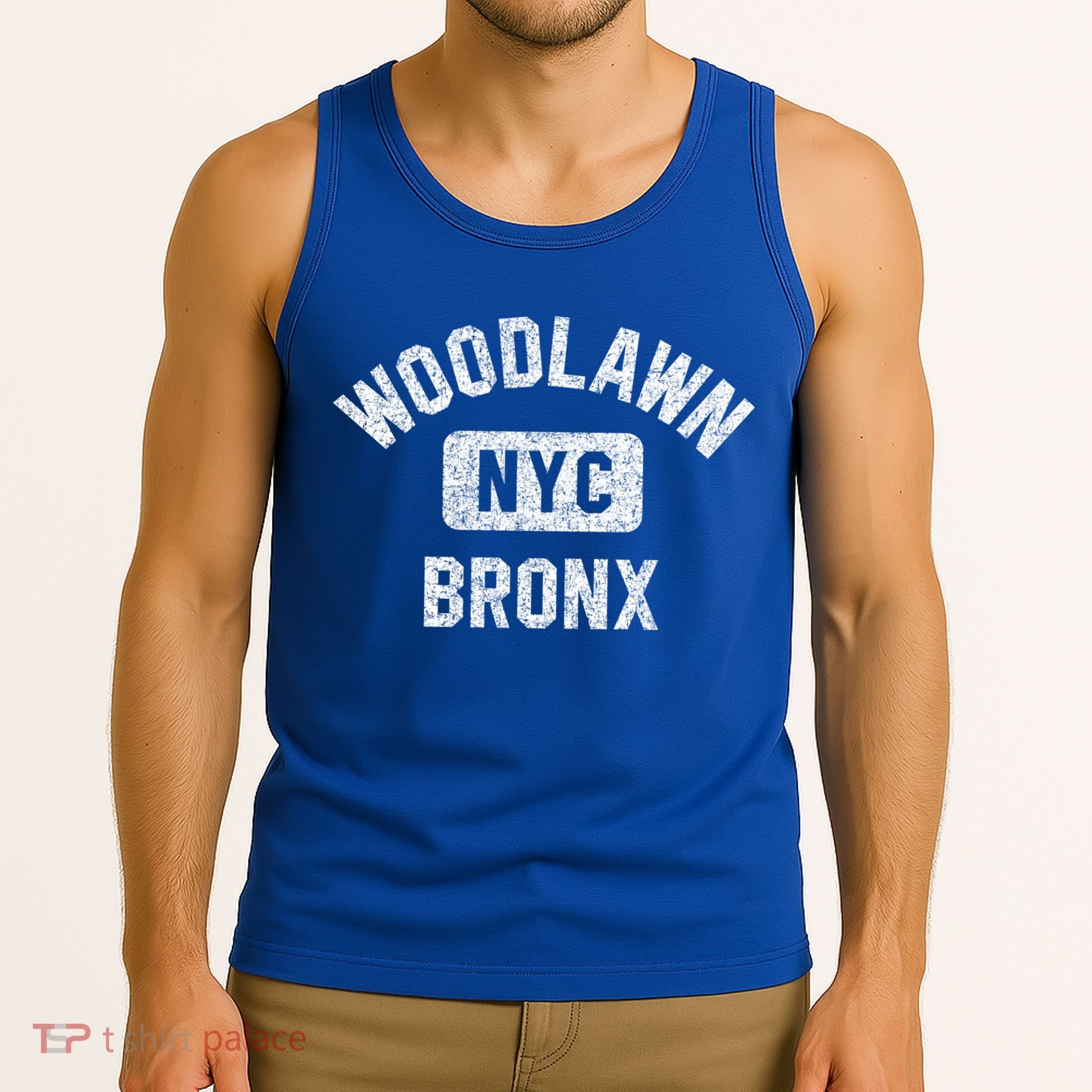 Woodlawn Bronx Nyc Gym Style Distressed White Print Gift Tank Top