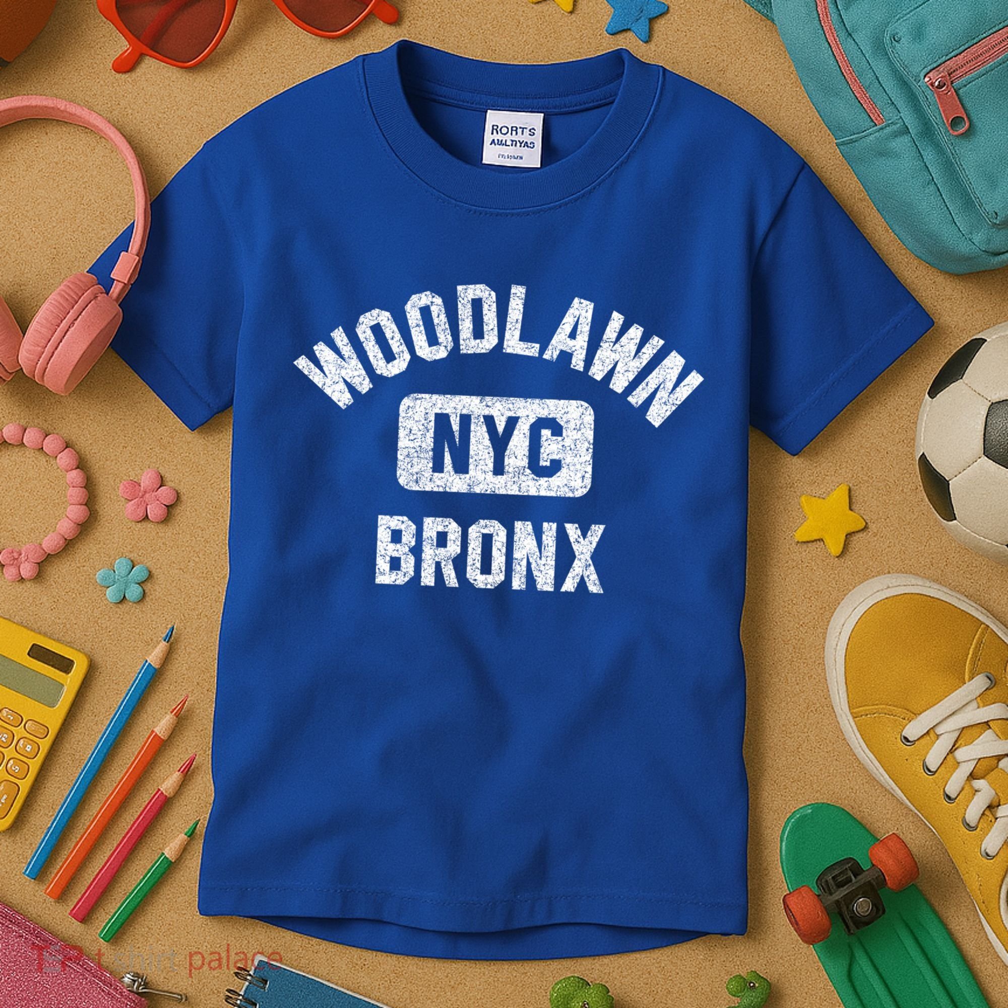 Woodlawn Bronx Nyc Gym Style Distressed White Print Gift Kids T-Shirt