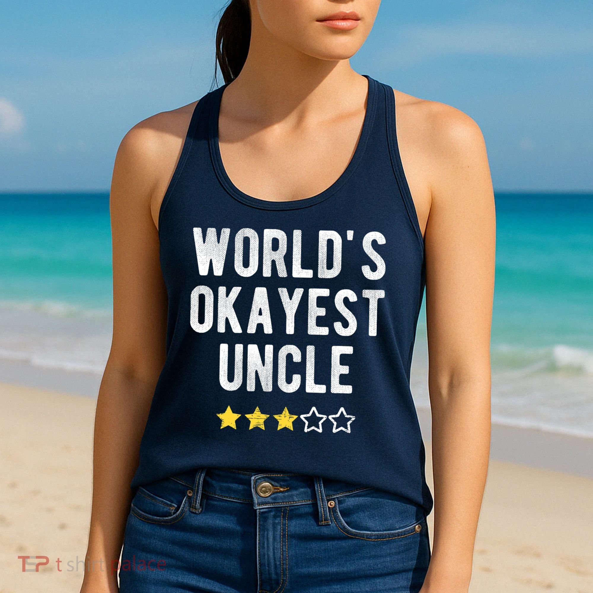 Worlds Best Okayest Uncle Funny Family Matching Costume Women's Tank Top