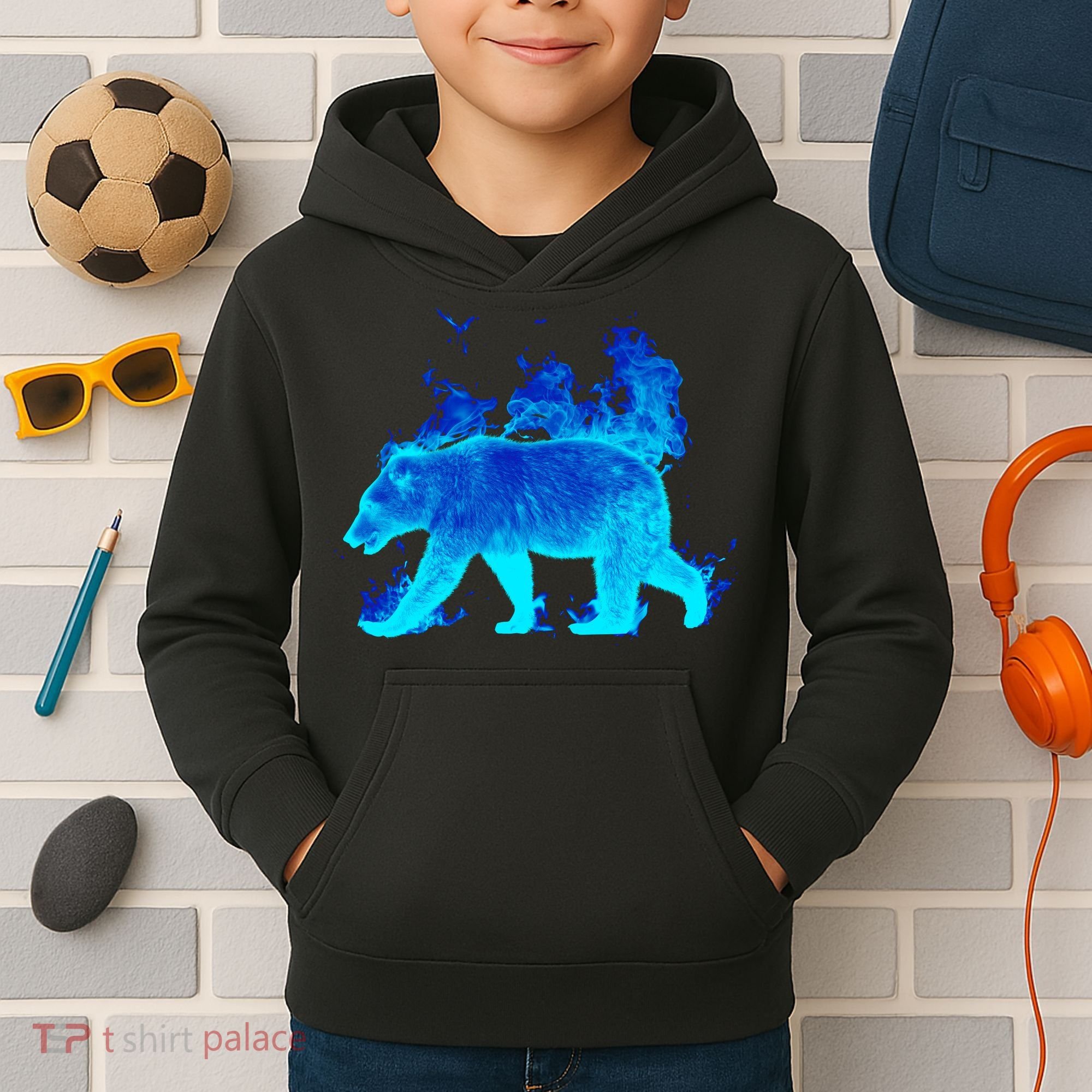 Wild Bear On Fire Kids Hoodie
