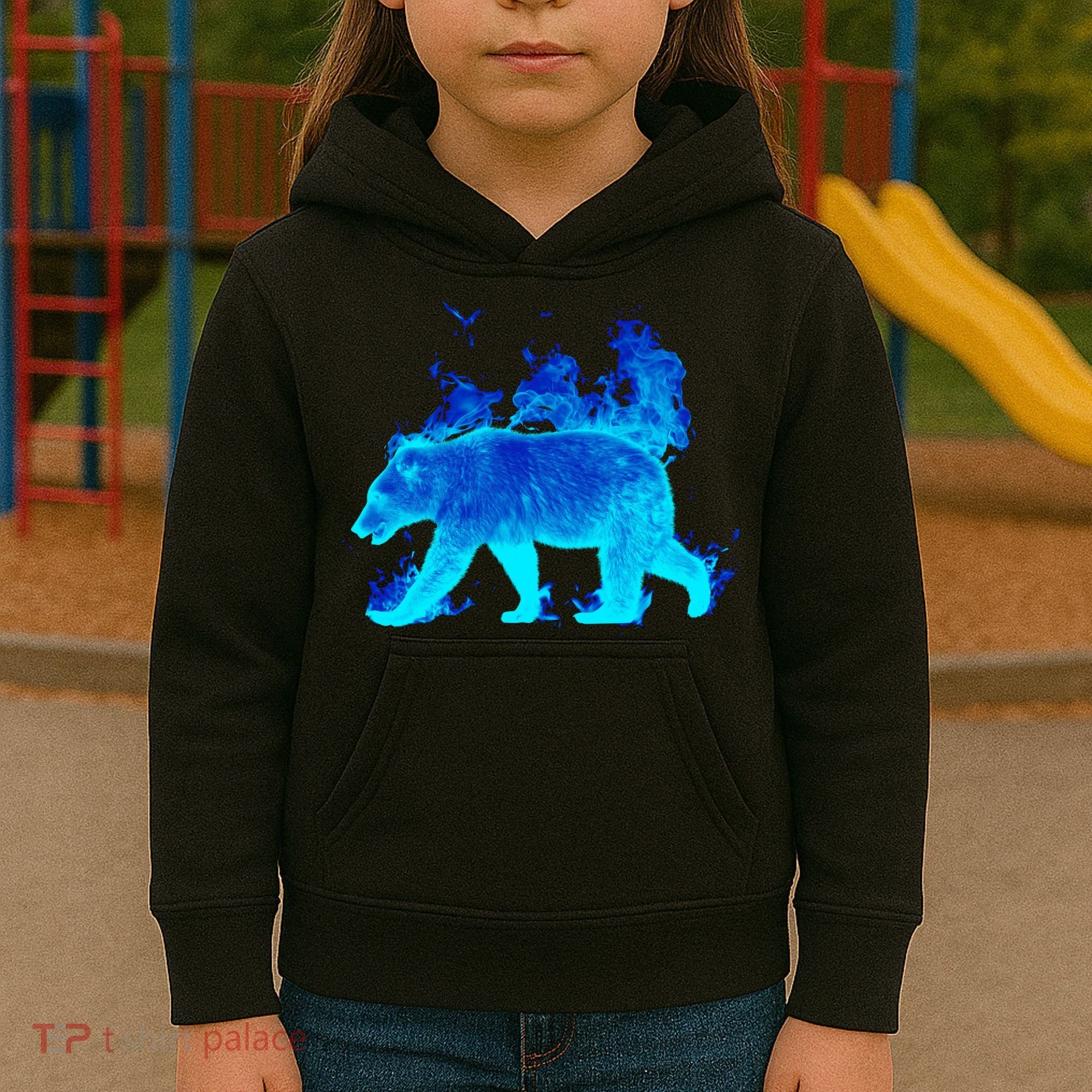 Wild Bear On Fire Kids Hoodie