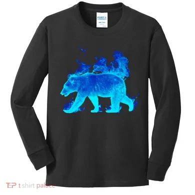 Wild Bear On Fire Kids Long Sleeve Shirt