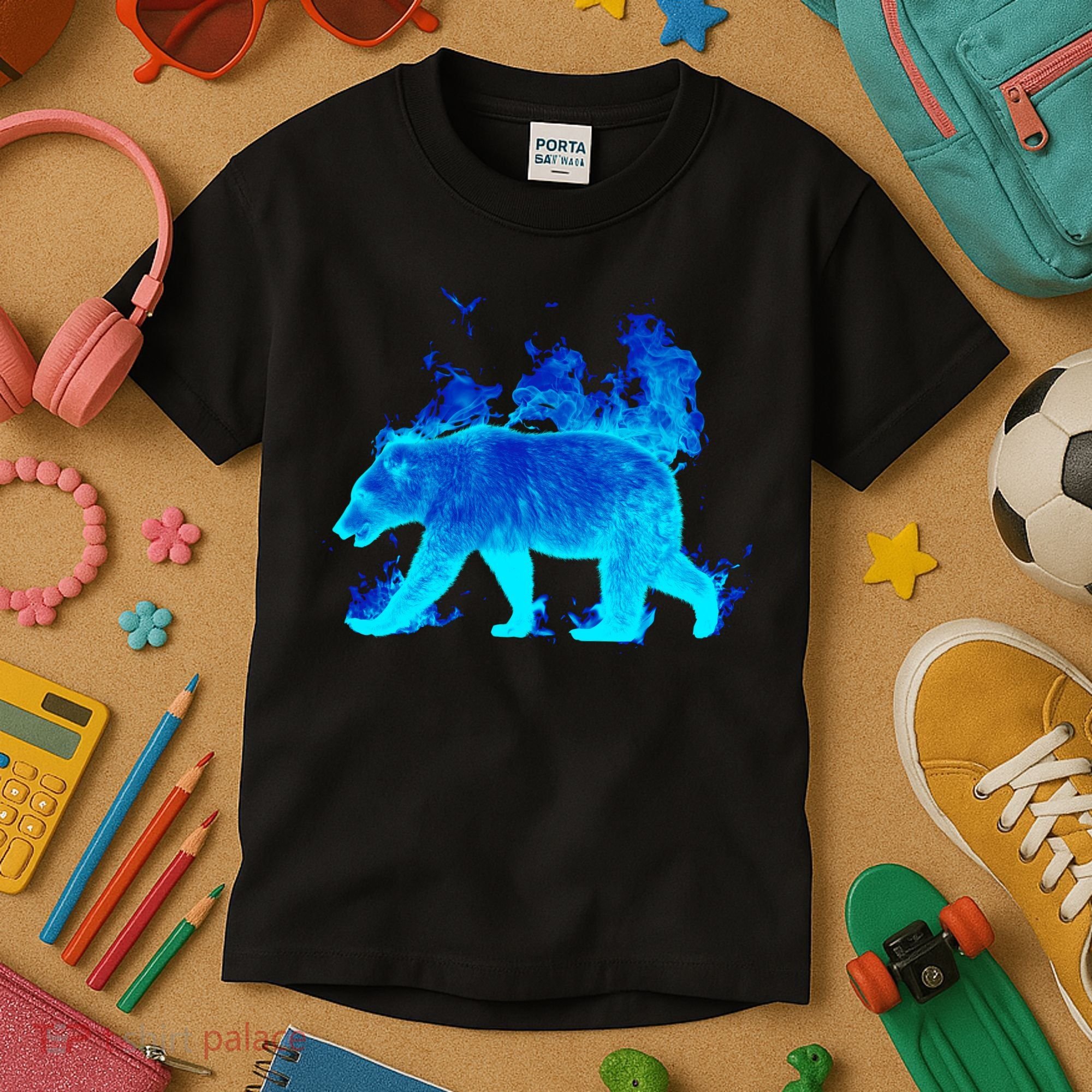 Wild Bear On Fire Kids T-Shirt
