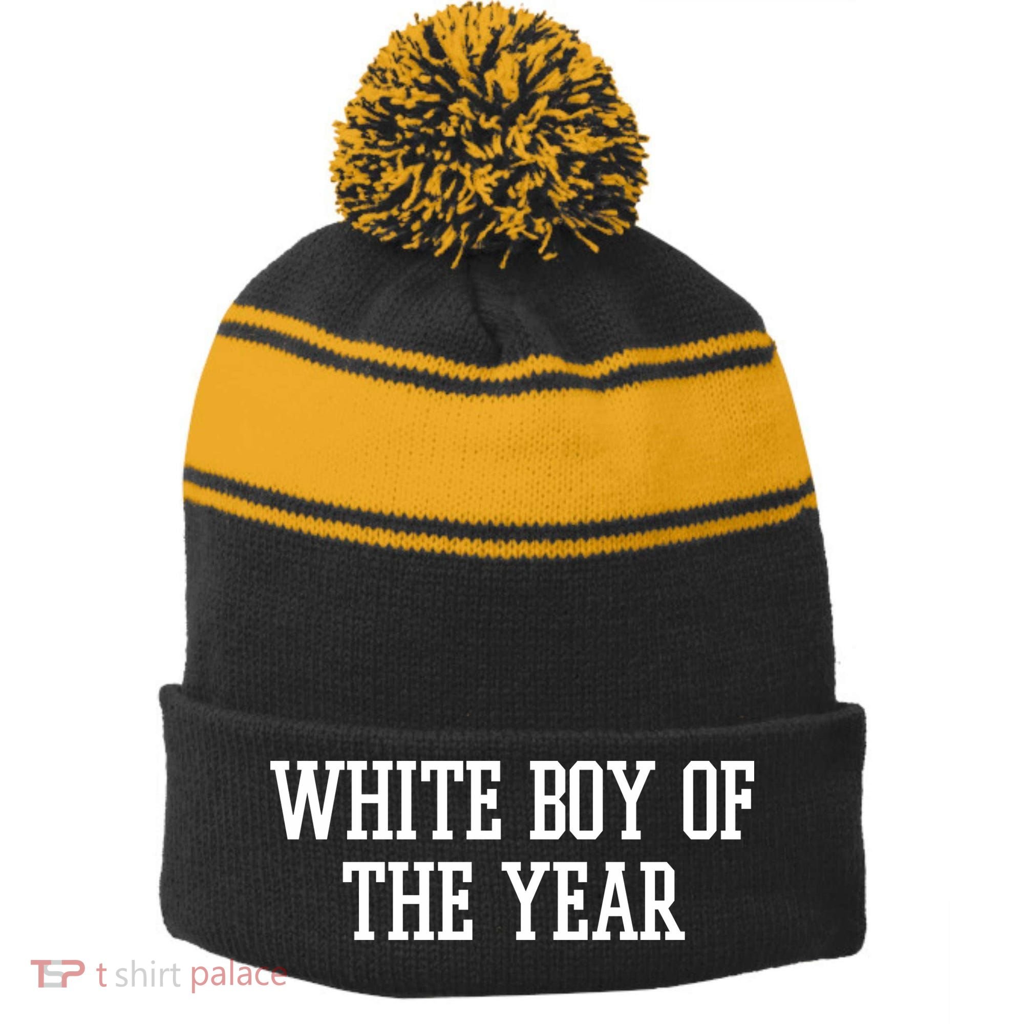White Boy Of The Year Stripe Pom Pom Beanie