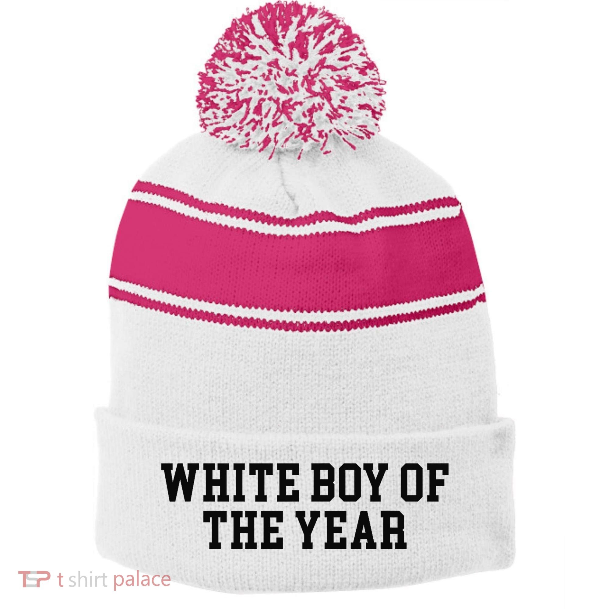 White Boy Of The Year Stripe Pom Pom Beanie