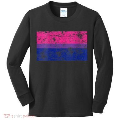 Womens Bisexual Pride Flag Vintage Bisexual Bi Flag Kids Long Sleeve Shirt