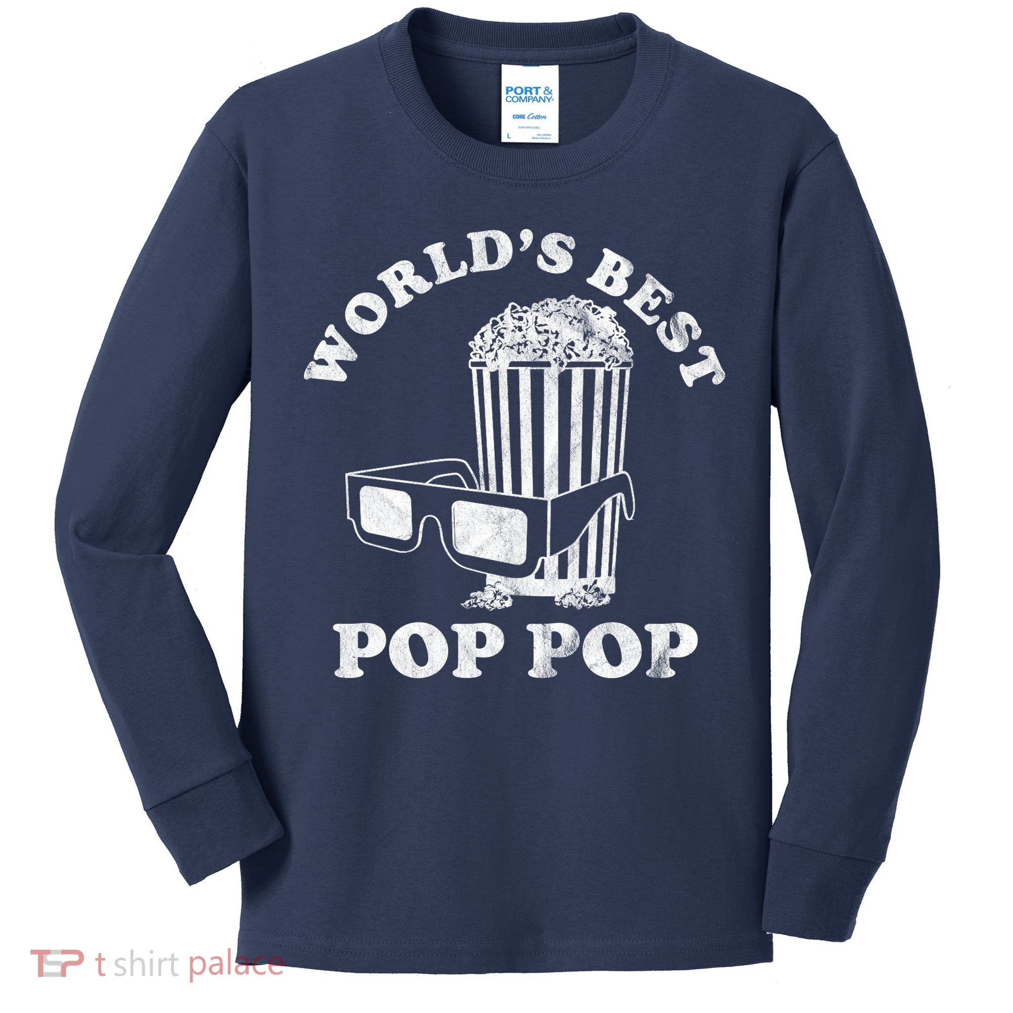 Worlds Best Pop Pop Movie Lover Fathers Day Kids Long Sleeve Shirt
