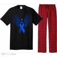 Winged Blue Ribbon Colon Cancer Awareness Cute Gift Pajama Set thumb 0