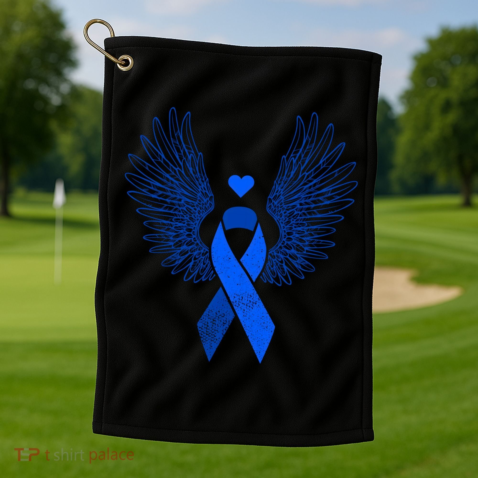 Winged Blue Ribbon Colon Cancer Awareness Cute Gift Golf Towel