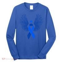 Winged Blue Ribbon Colon Cancer Awareness Cute Gift Long Sleeve Shirt thumb 0