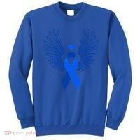 Winged Blue Ribbon Colon Cancer Awareness Cute Gift Sweatshirt thumb 0