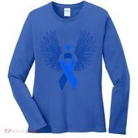 Winged Blue Ribbon Colon Cancer Awareness Cute Gift Women's Long Sleeve Shirt thumb 0