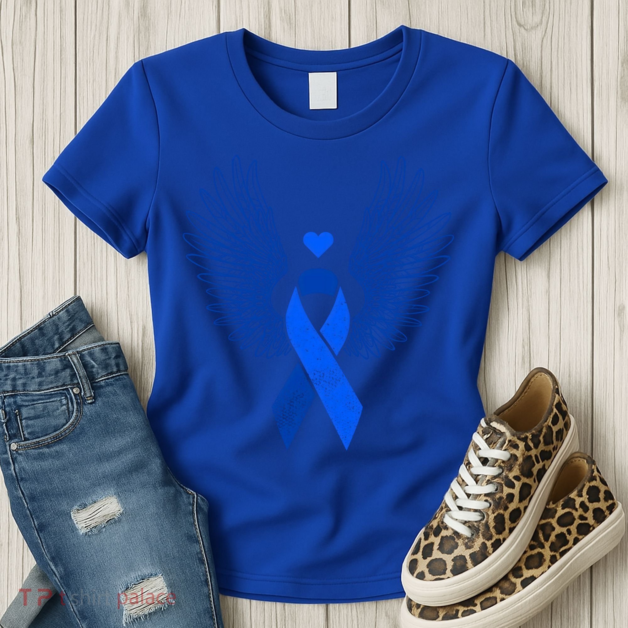 Winged Blue Ribbon Colon Cancer Awareness Cute Gift Women's T-Shirt