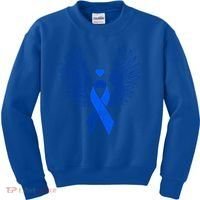 Winged Blue Ribbon Colon Cancer Awareness Cute Gift Kids Sweatshirt thumb 0