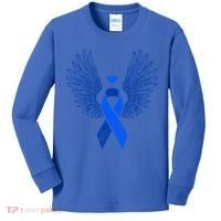 Winged Blue Ribbon Colon Cancer Awareness Cute Gift Kids Long Sleeve Shirt thumb 0