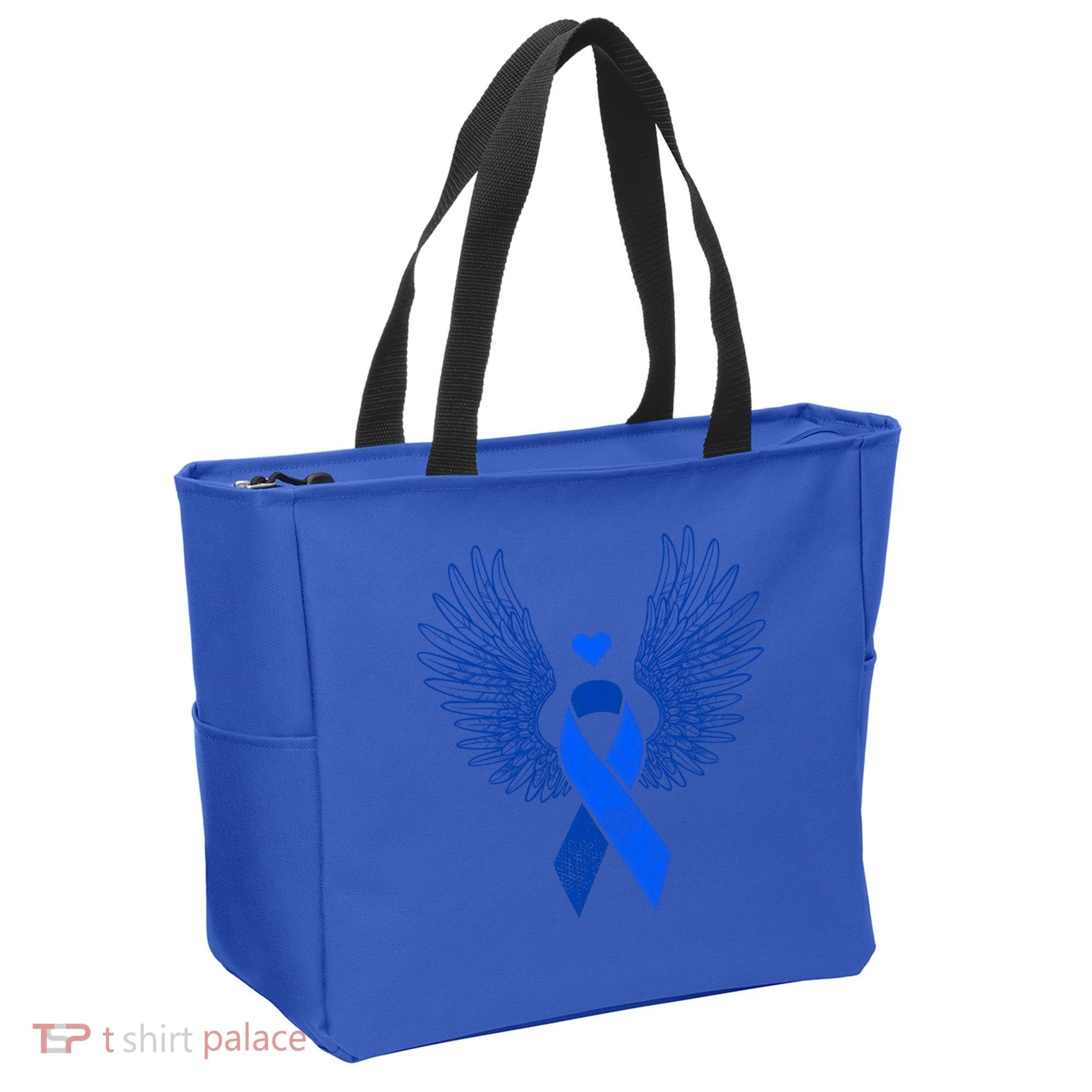 Winged Blue Ribbon Colon Cancer Awareness Cute Gift Tote Bag