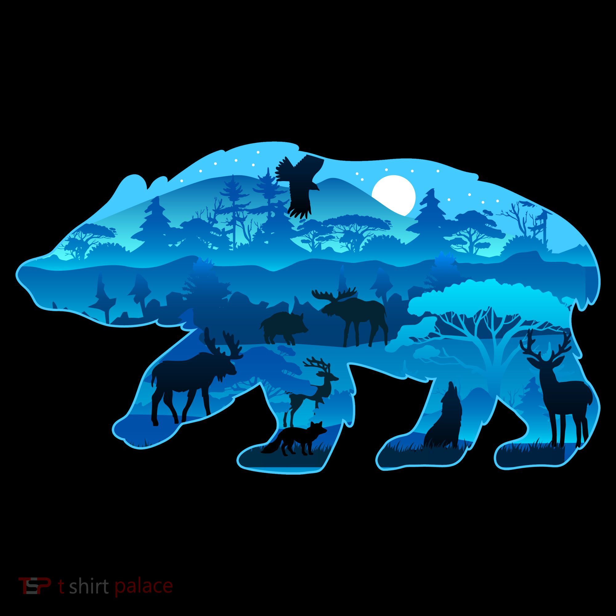 Wildlife Bear Silhouette Night Forest Ornament