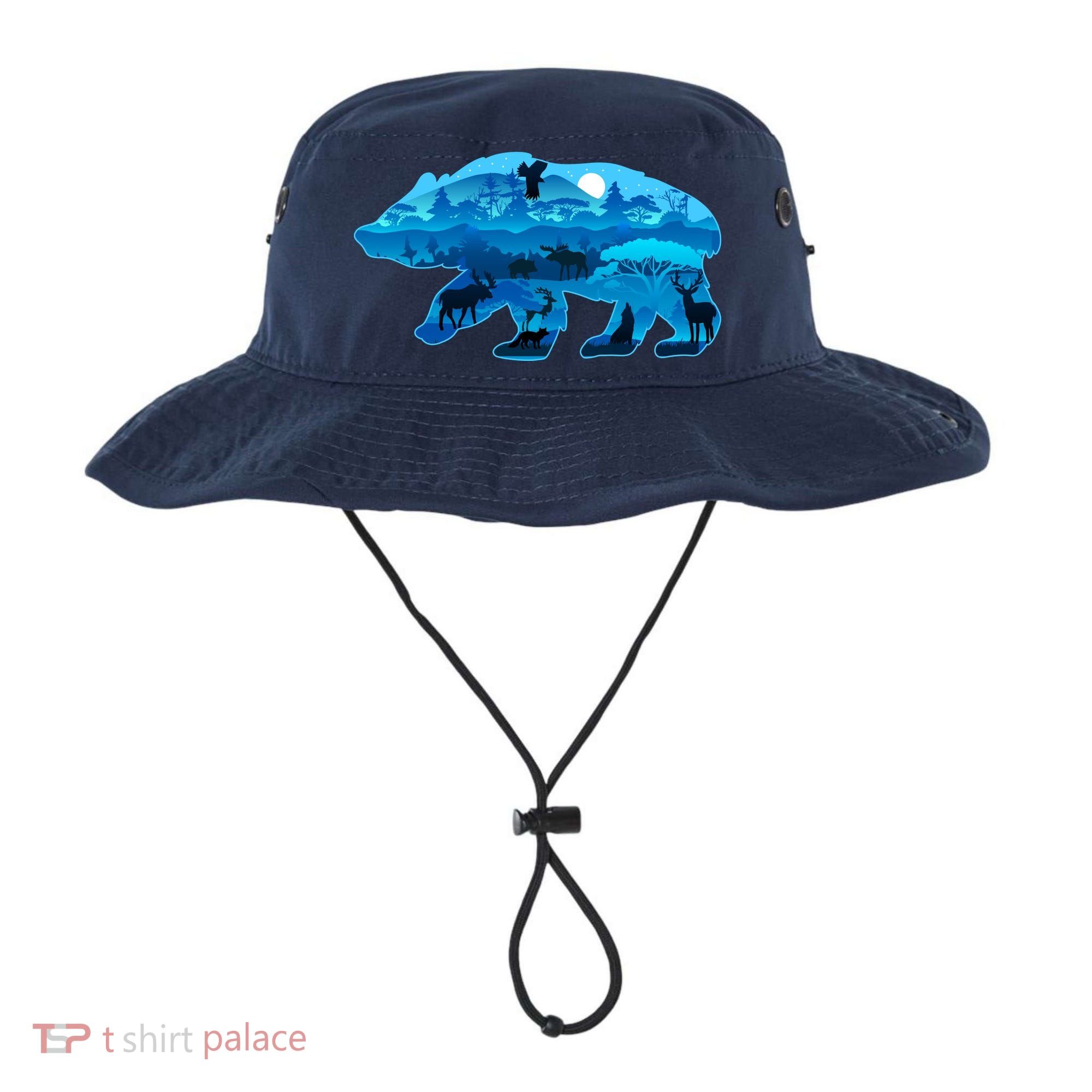Wildlife Bear Silhouette Night Forest Bucket Hat