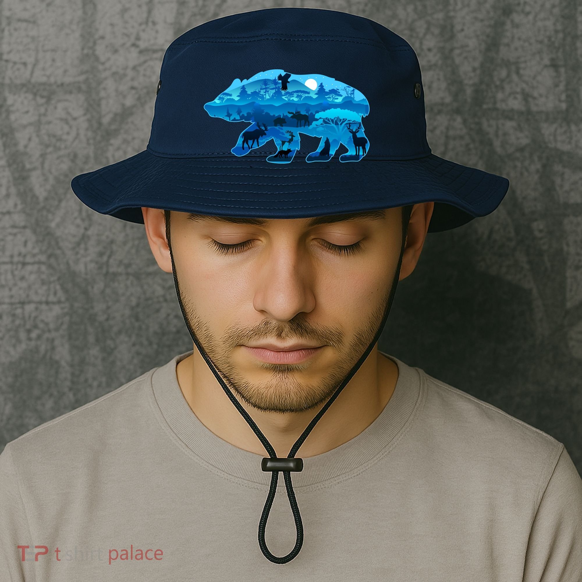 Wildlife Bear Silhouette Night Forest Bucket Hat