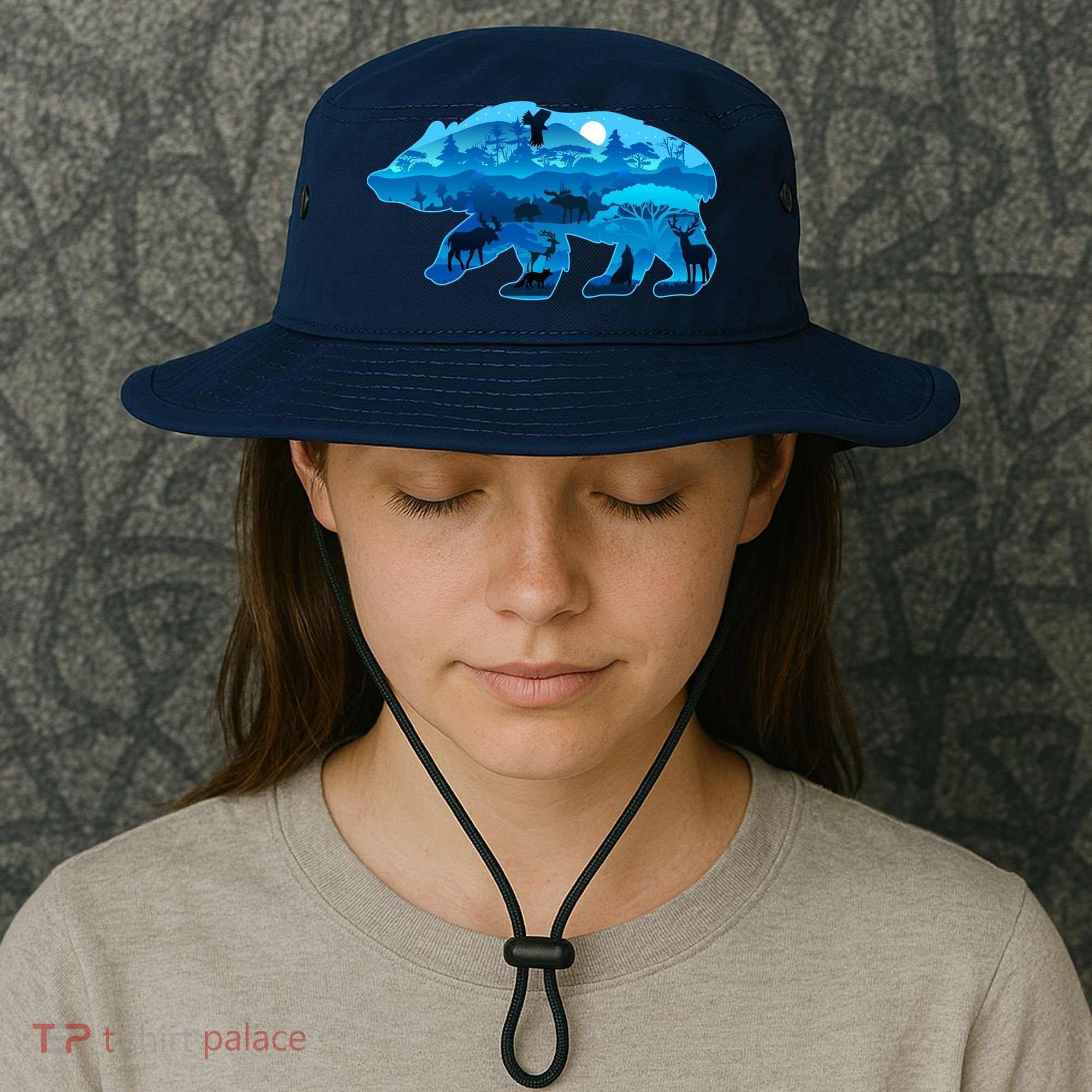 Wildlife Bear Silhouette Night Forest Bucket Hat