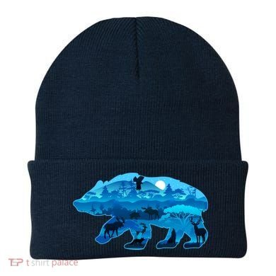 Wildlife Bear Silhouette Night Forest Beanie