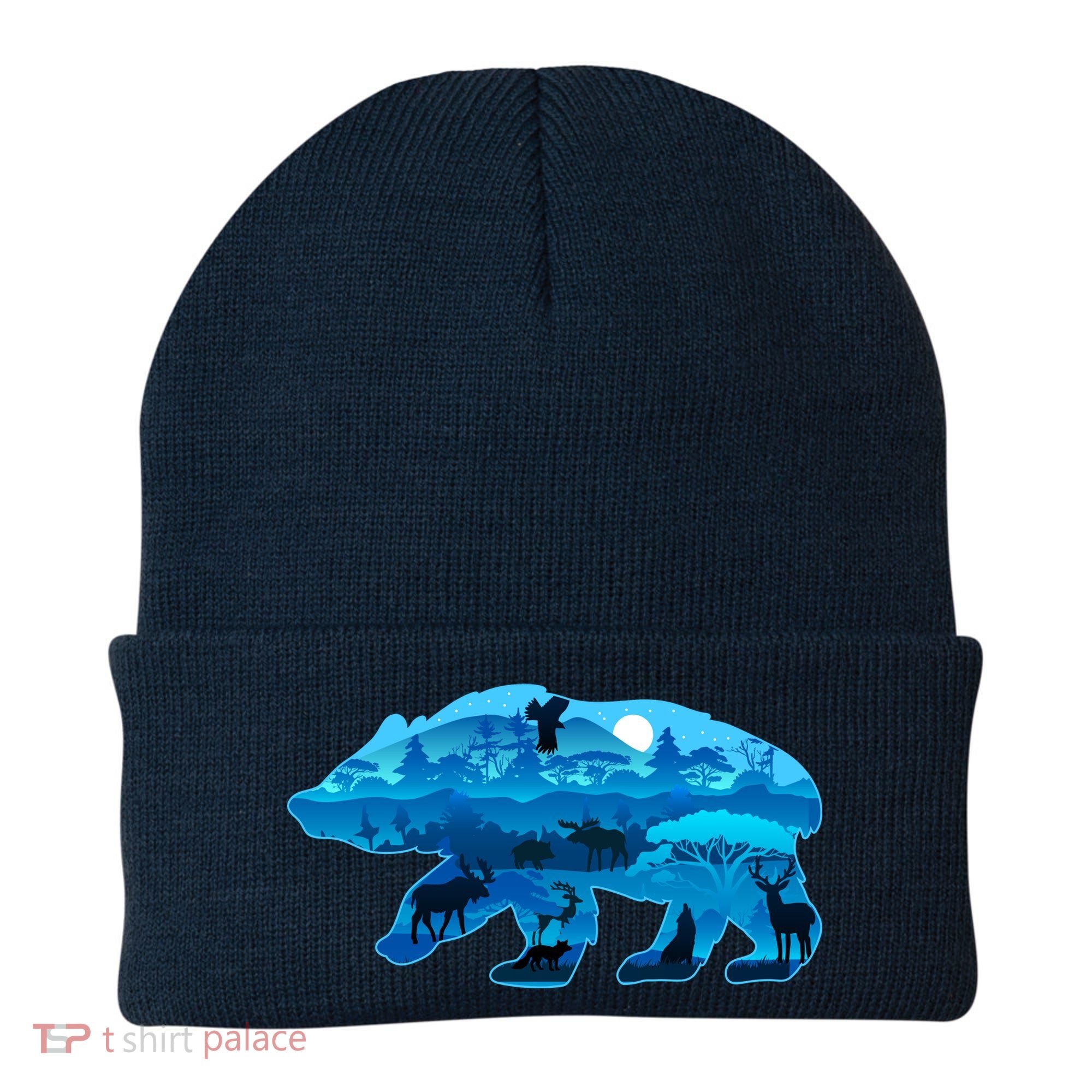 Wildlife Bear Silhouette Night Forest Beanie