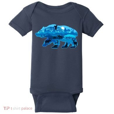 Wildlife Bear Silhouette Night Forest Baby Bodysuit