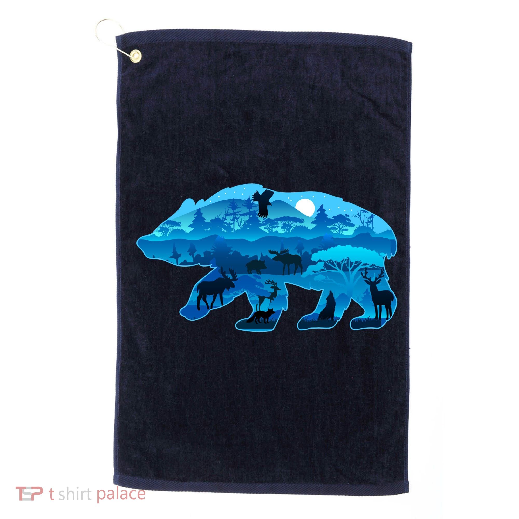 Wildlife Bear Silhouette Night Forest Golf Towel