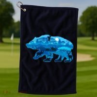 Wildlife Bear Silhouette Night Forest Golf Towel thumb 1