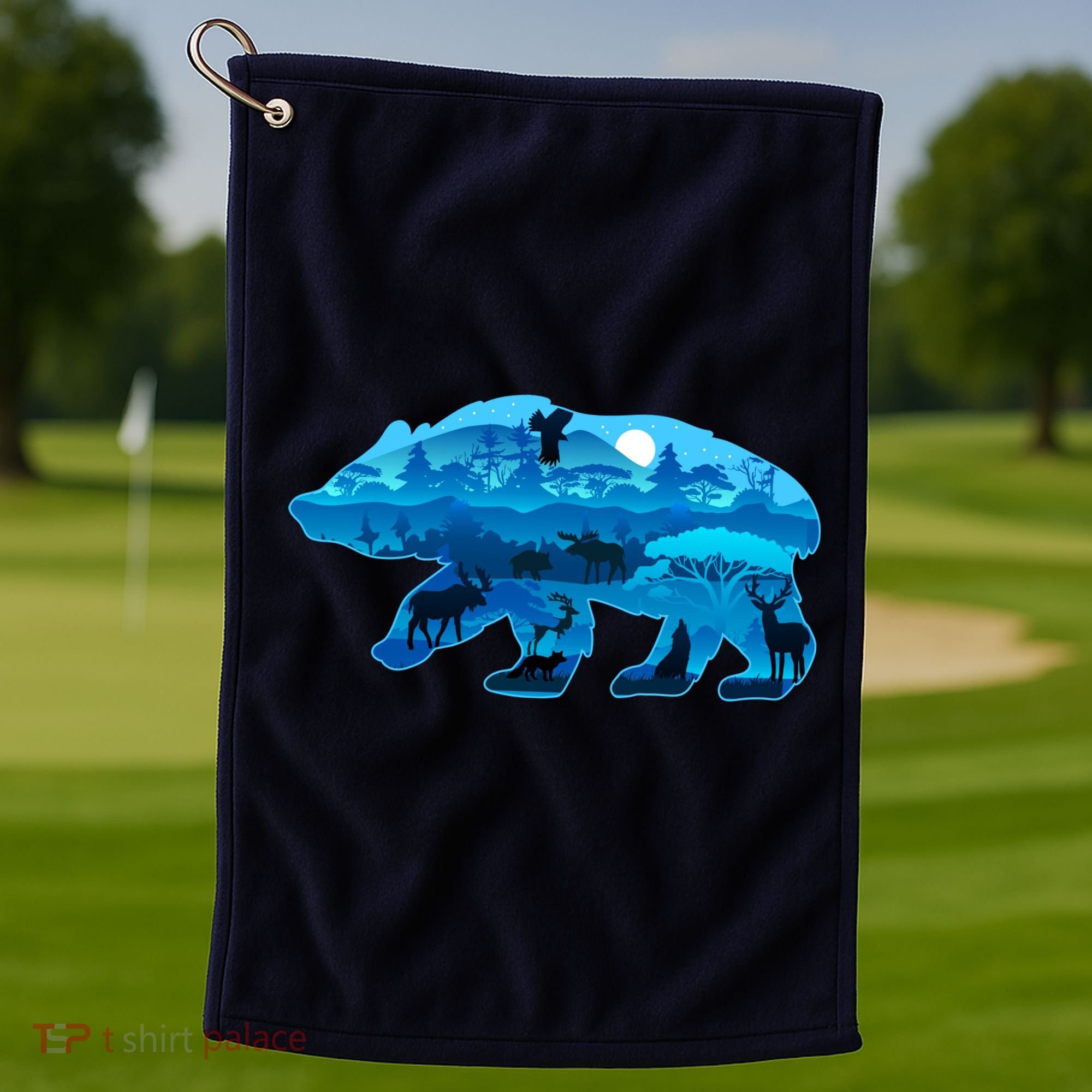 Wildlife Bear Silhouette Night Forest Golf Towel