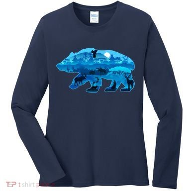Wildlife Bear Silhouette Night Forest Women's Long Sleeve Shirt