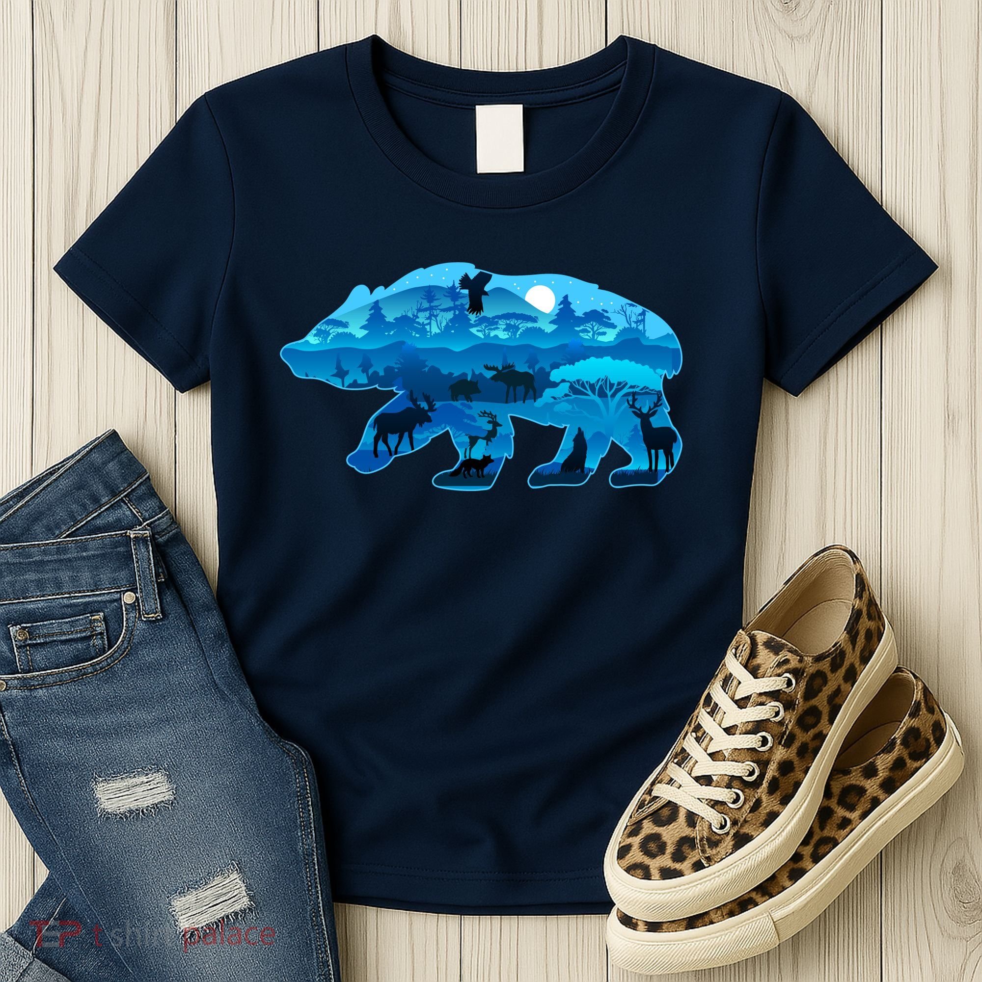 Wildlife Bear Silhouette Night Forest Women's T-Shirt