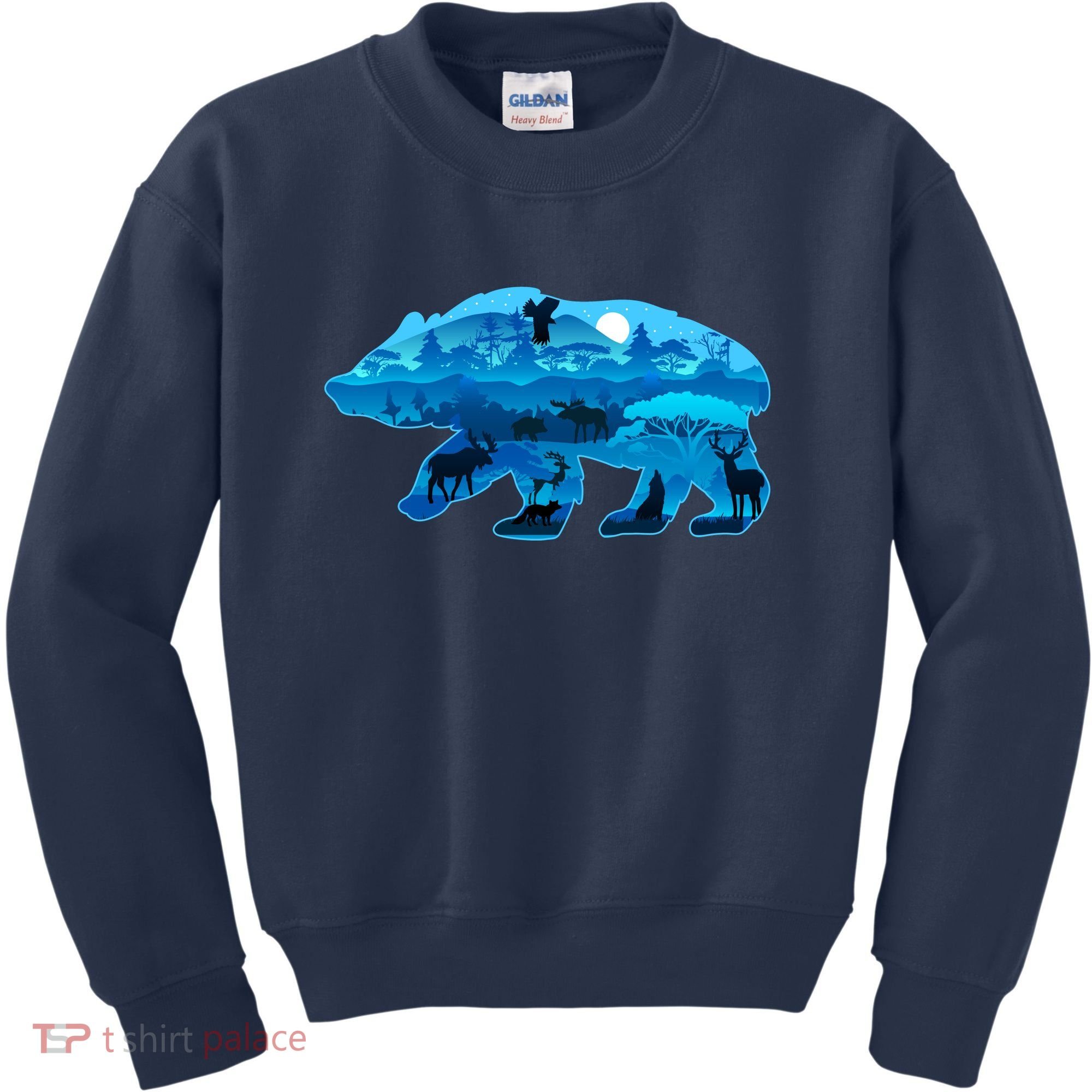 Wildlife Bear Silhouette Night Forest Kids Sweatshirt