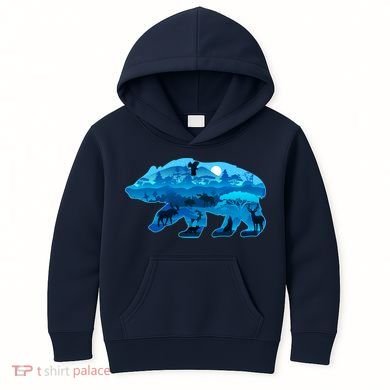 Wildlife Bear Silhouette Night Forest Kids Hoodie