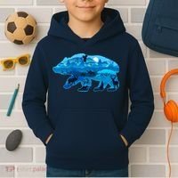 Wildlife Bear Silhouette Night Forest Kids Hoodie thumb 2